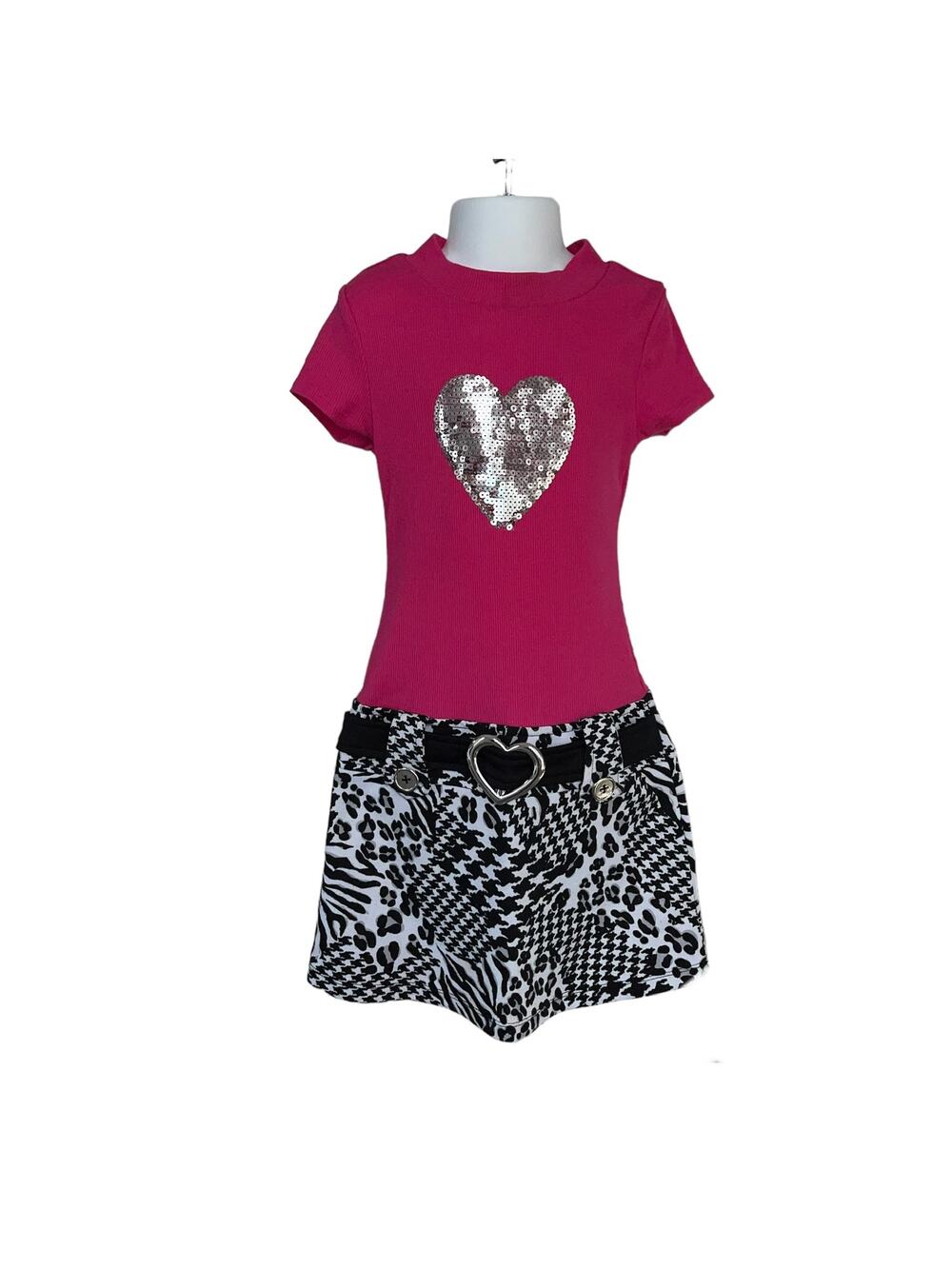 Girls 6 Pinky Retro Pink Black White Houndstooth Animal Print Drop Waist Dress